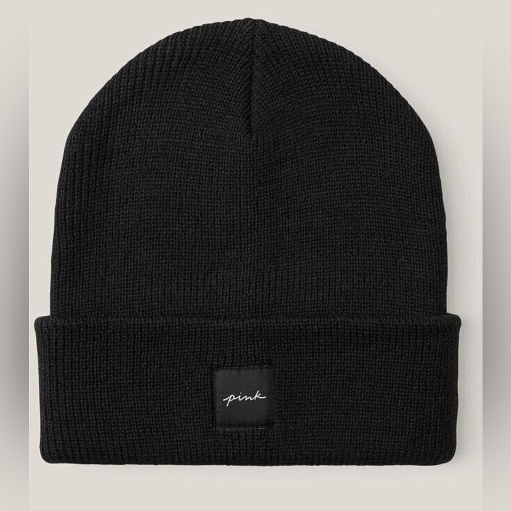 Victoria's Secret PINK Rib Beanie Hat in Black
